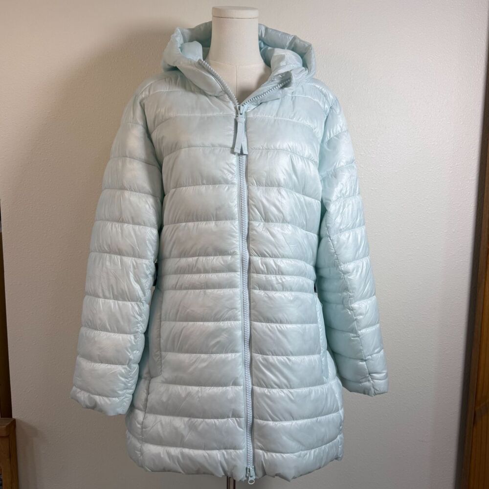 SwissTech Girls XL 16-18 Light Blue Long Hooded Puffer Coat Winter Jacket